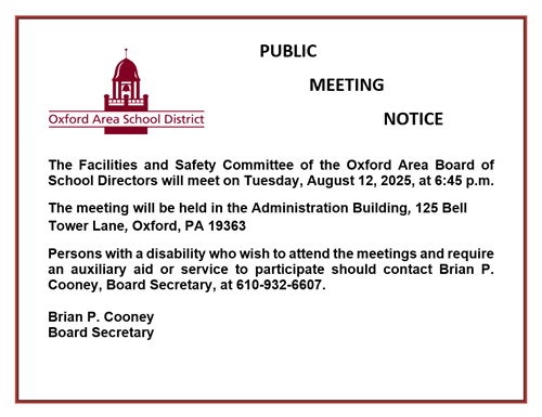 PUBLIC MEETING NOTICE - Facilities and Safety Committee